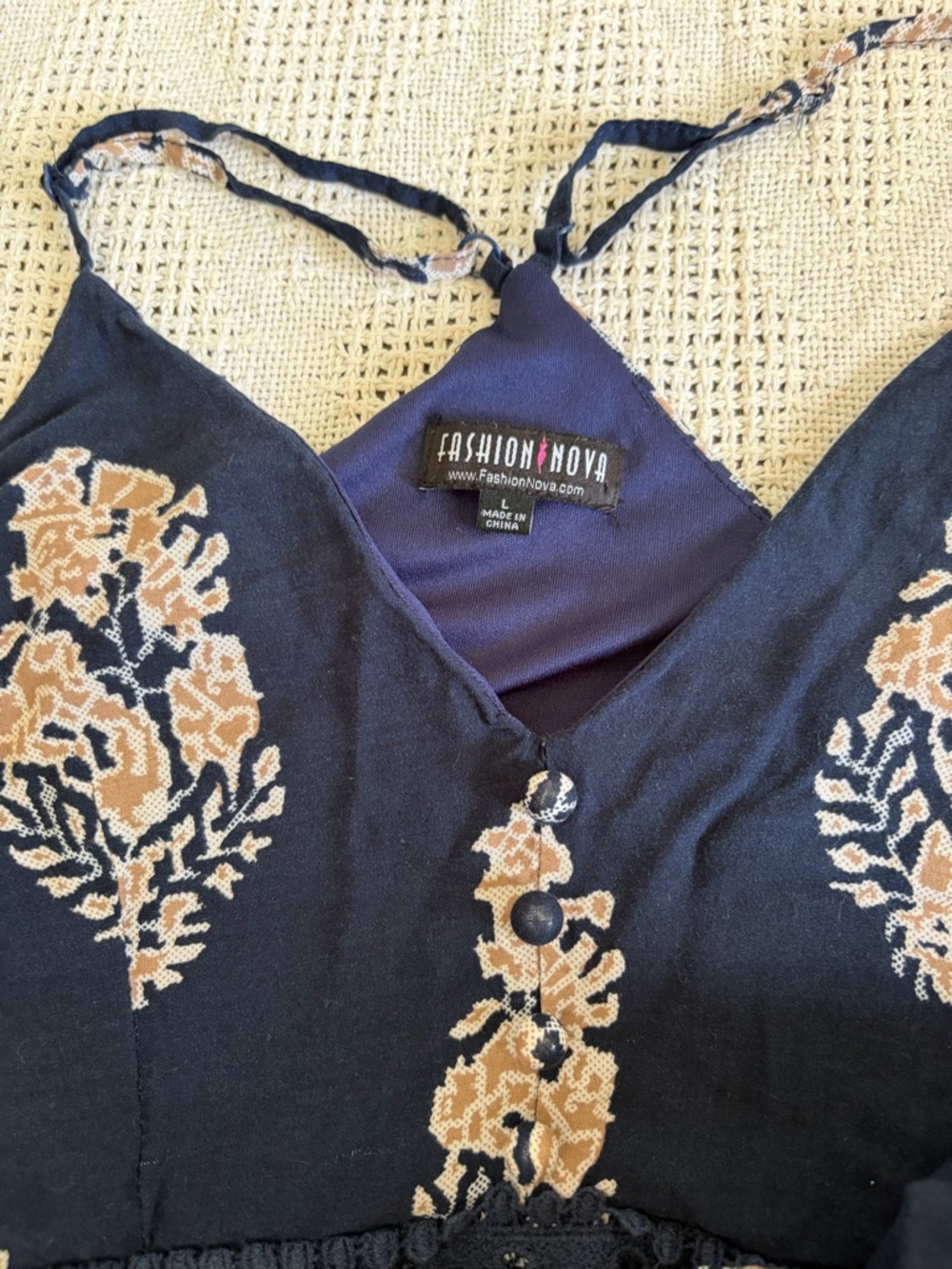 Navy Floral Maxi Crochet Waistband L Long Length Summer Dress Adjustable Straps - Picture 14 of 14